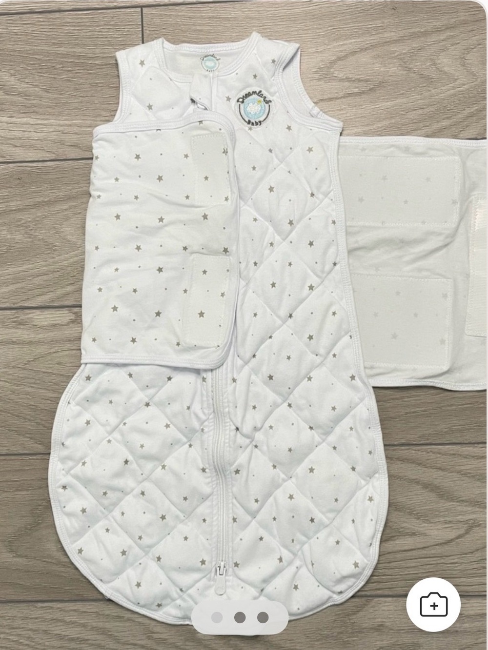 DREAMLAND- Baby weighted Quilted Sleep Sack Swaddle - White with Silver Stars